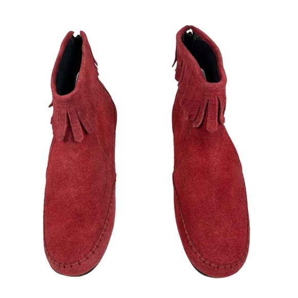 Red Suede Leather Ankle Moccasin Fringe Boots Size 8.5 Like new! - Picture 5 of 11